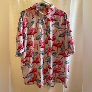 MCEDAR mens pink flamingo casual button down shirt size 3XL